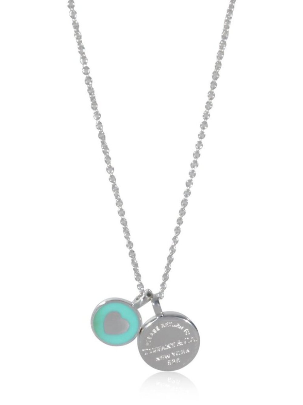 Authentic Tiffany & Co. Blue Enamel Mini Double Round Pendant Necklace 16-18"